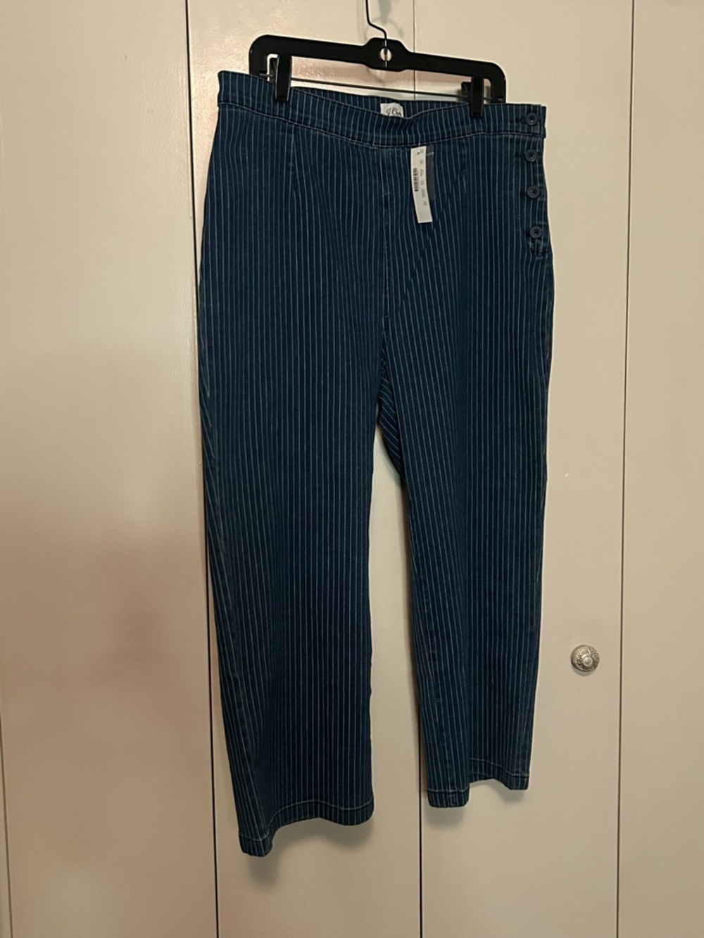 J. Crew Denim Navy Pinstripe Side-Button Cropped Pants